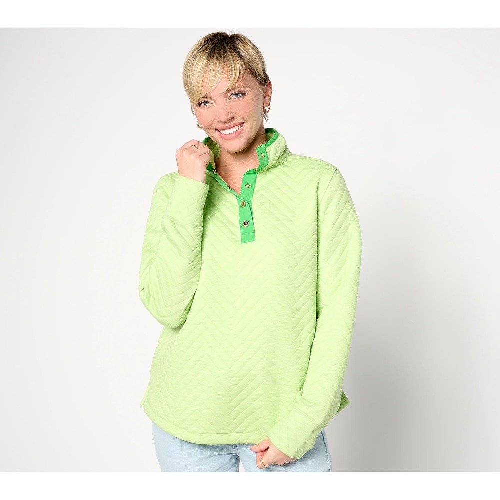 Isaac Mizrahi Live! Clubhouse Quilted Half-Snap Pullover - Women's M - Sap Green